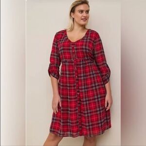 Torrid Red Plaid Button-Down Dress size 3